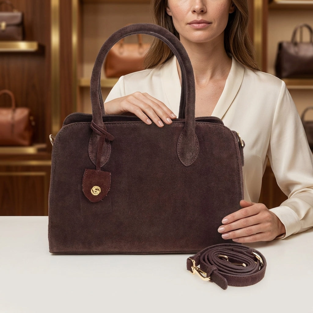 Silver Street London Brown Suede Bag, Grab Bag, Top Handle Purse, Gift for Her