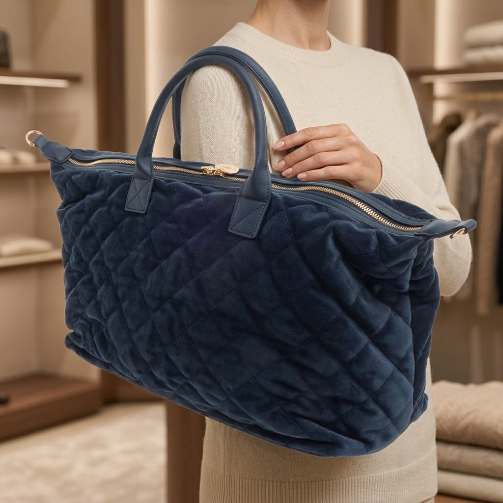 Juicy Couture Navy Quilted Tote Bag, Velour Weekender, Travel Duffel