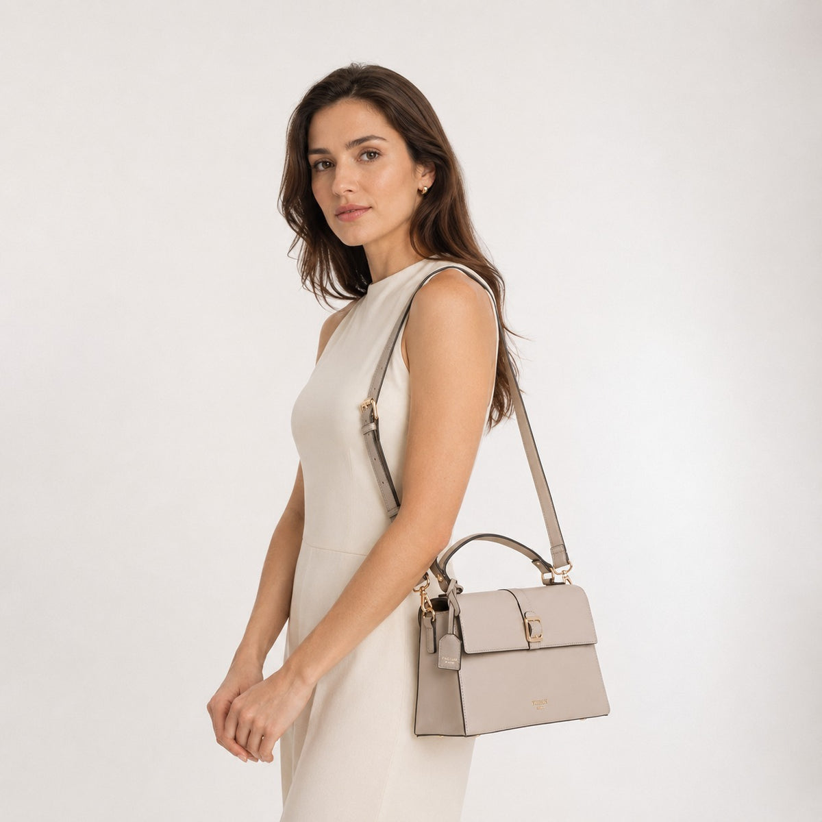 Dune London Grey Satchel Bag, Structured Top Handle Purse, Minimalist Handbag