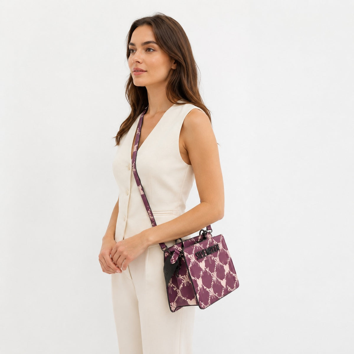 Steve Madden Purple Crossbody Bag, Dripping Heart Logo, Top Handle, Cute Gift