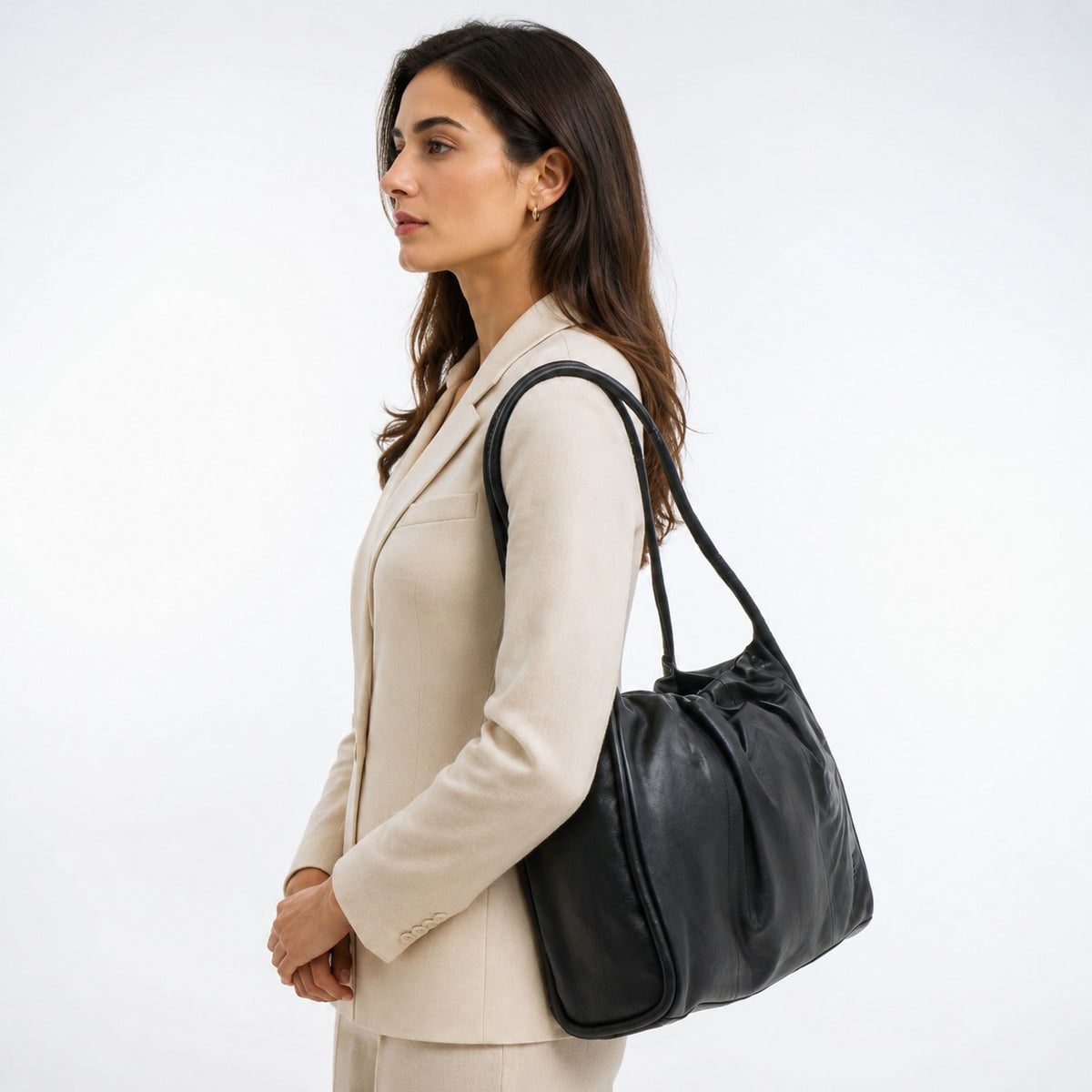 Leather Culture Black Shoulder Bag, Minimalist Everyday Hobo, Work Handbag