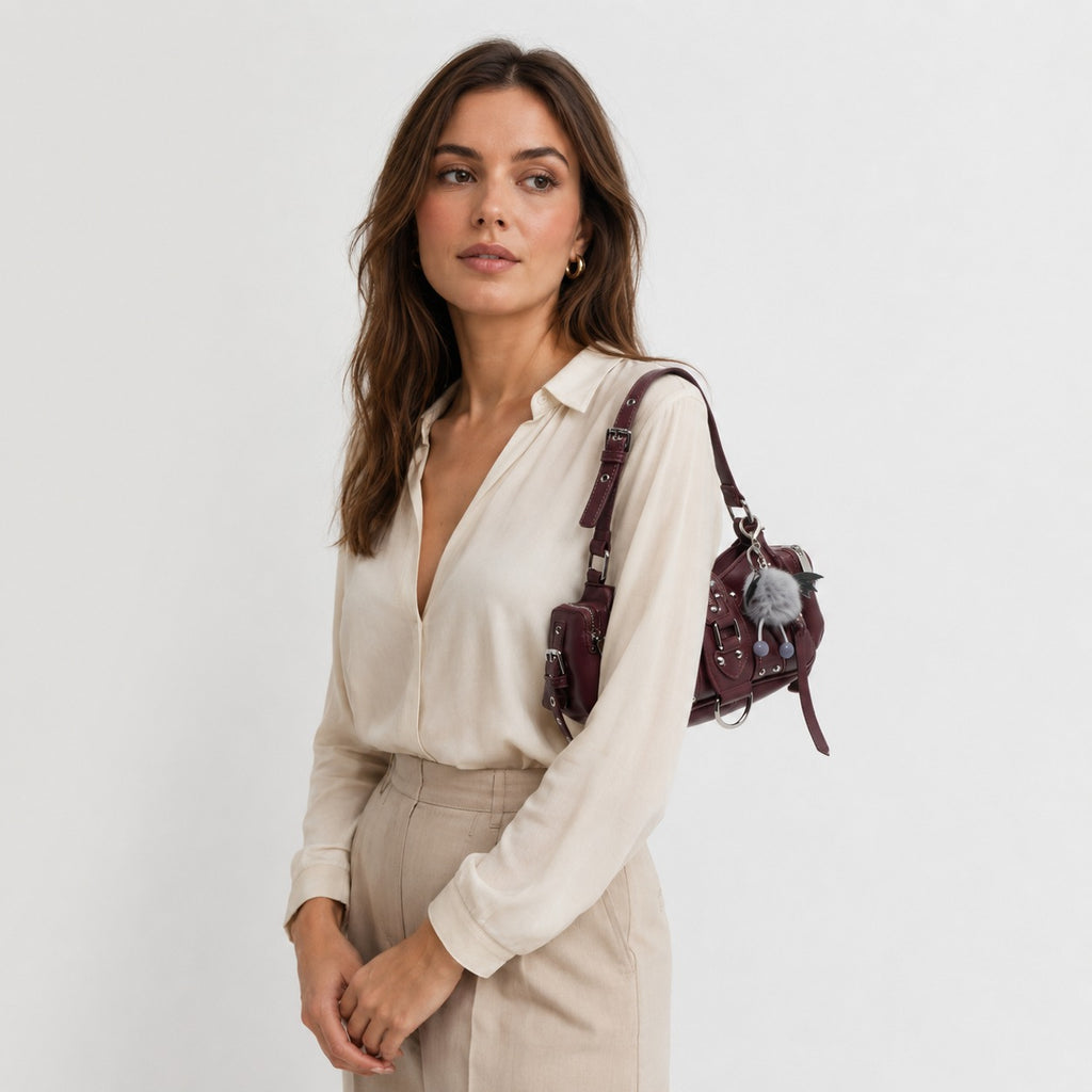 Bessie London Burgundy Shoulder Bag, Gothic Grunge, Bat Charm, Gift For Her