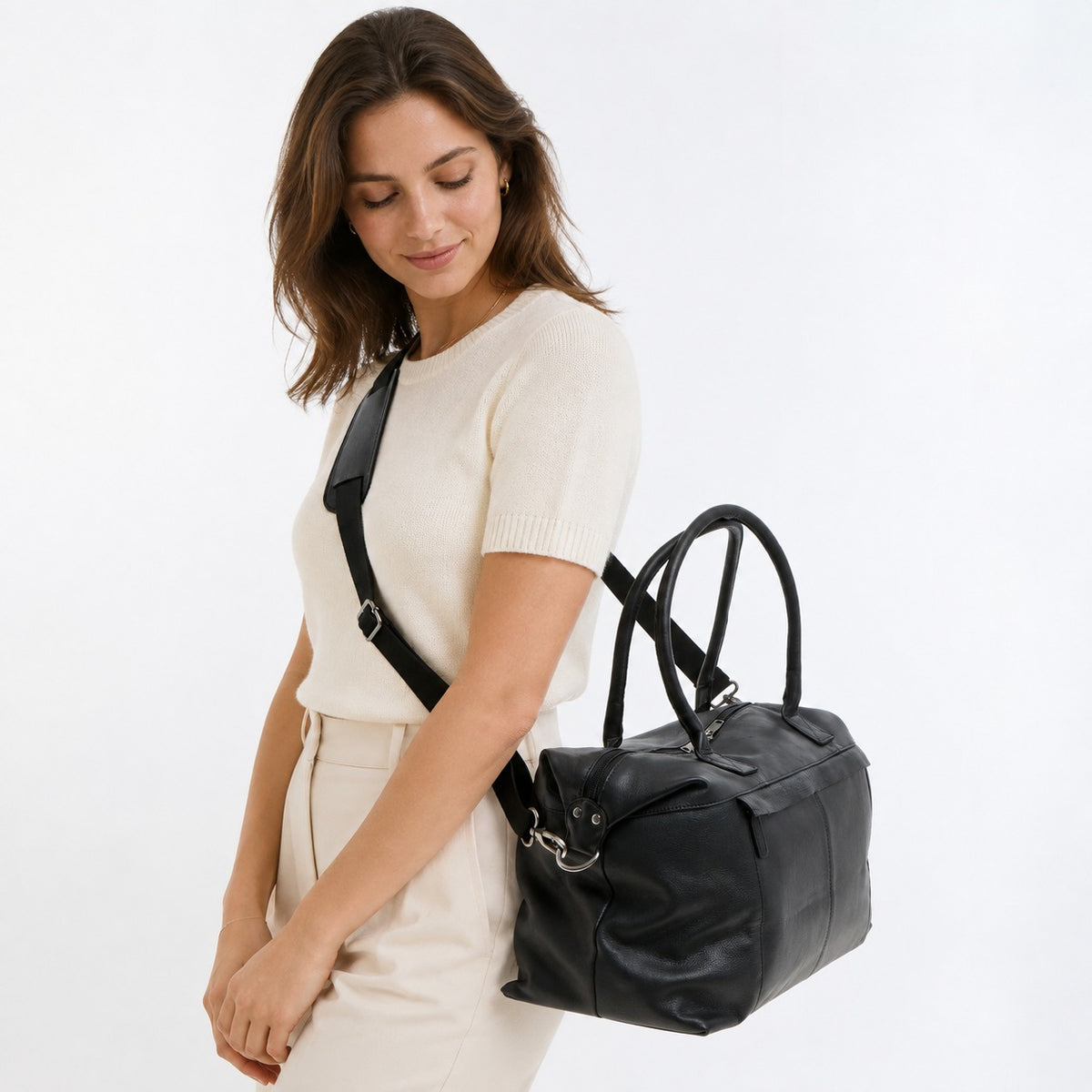 Leather Culture Black Duffle Bag, Leather Tote, Travel Weekender, Everyday