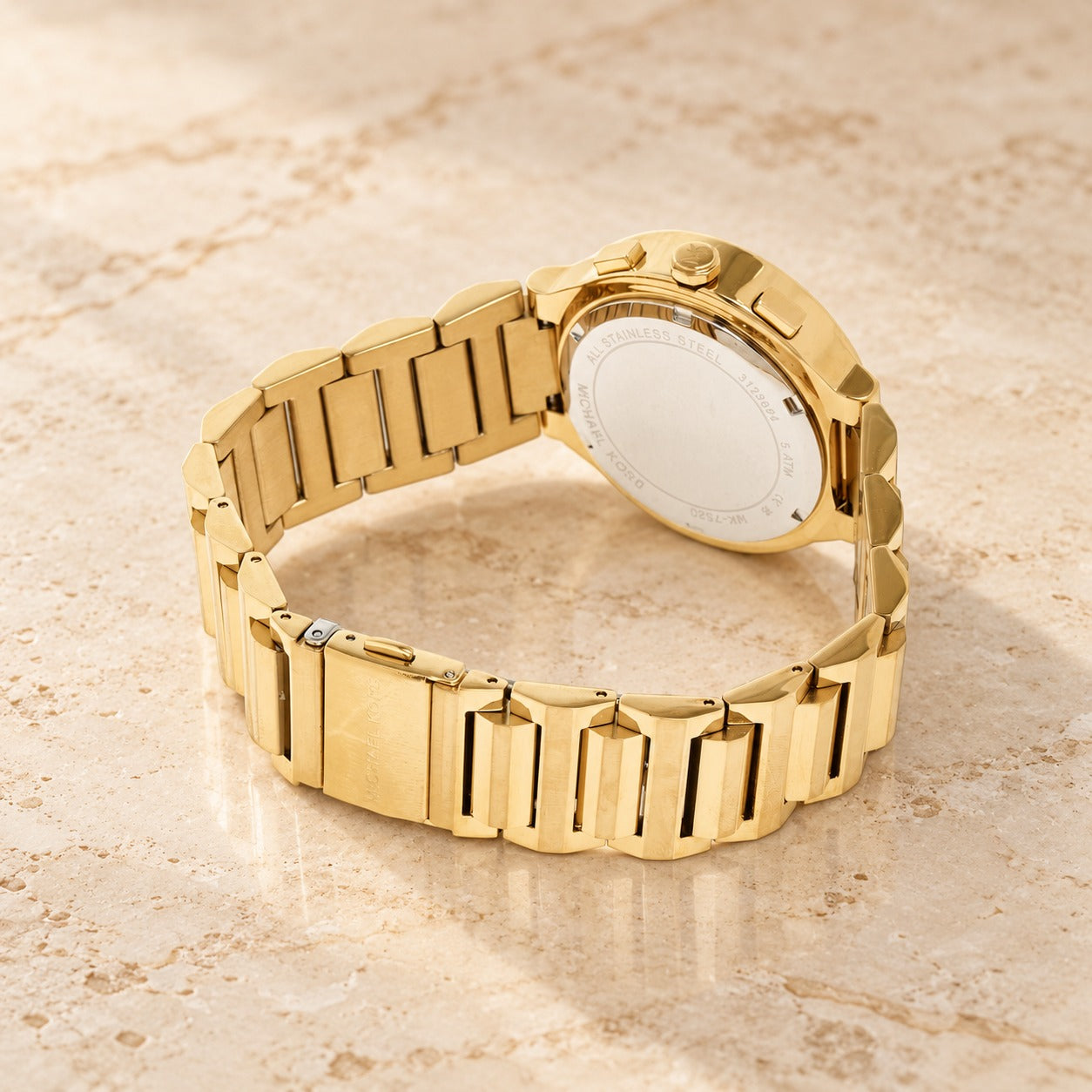 Michael Kors Gold Chronograph Watch, Luxury Womens Gift, Polished Link Bracelet
