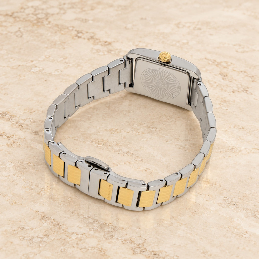 Roberto Cavalli Silver & Gold Watch, Two Tone Rectangular Crystal Gift for Her