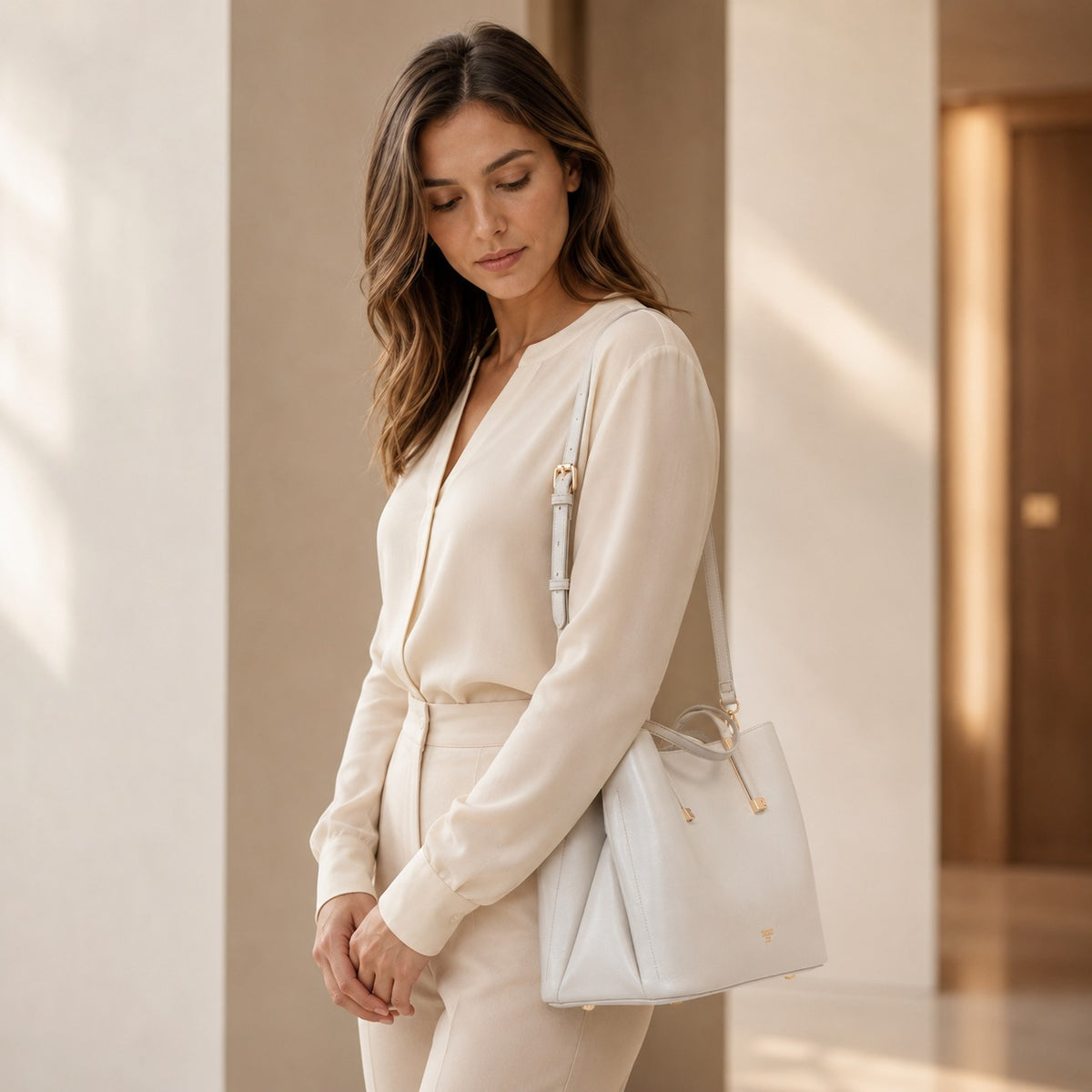Dune London Grey Shoulder Bag, Minimalist Everyday Tote, Gold Hardware