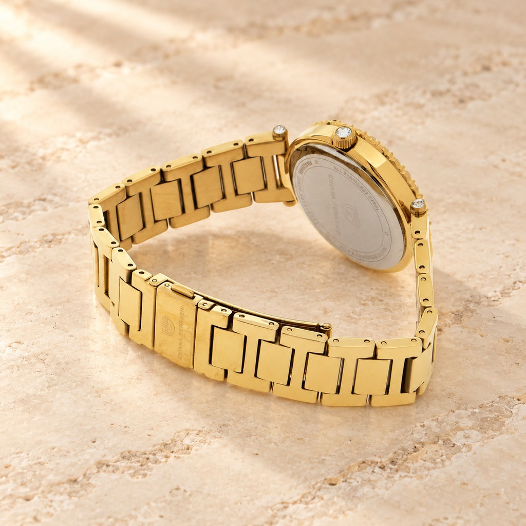 Chiara Ferragni Gold Watch, Crystal Bezel Analogue, Womens Designer Link