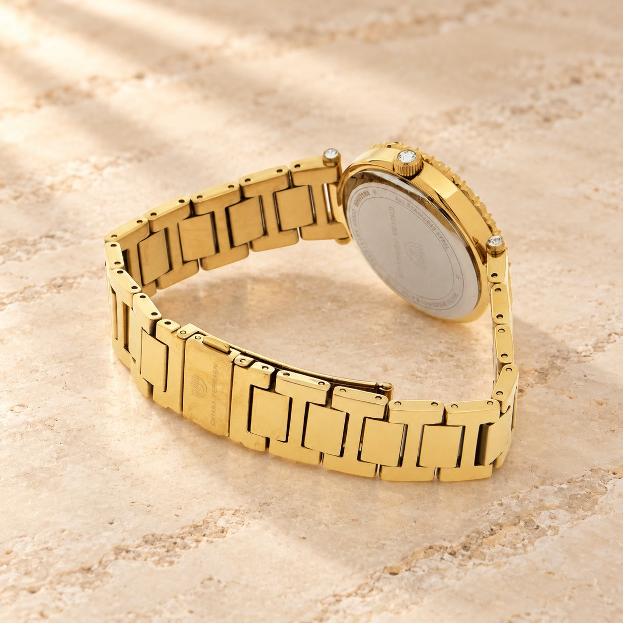 Chiara Ferragni Gold Watch, Crystal Bezel Analogue, Womens Designer Link
