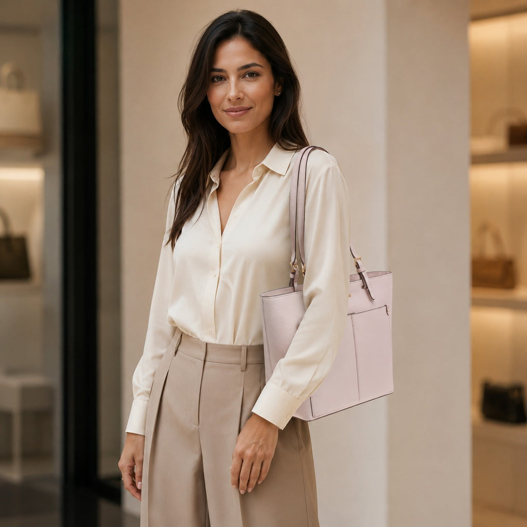 Michael Kors Powder Blush Jet Set Tote, Pink Pebbled Leather Shoulder Bag