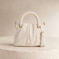 Dune Cream Handbag, Pebbled Faux Leather Satchel, Gold Hardware, Everyday Bag