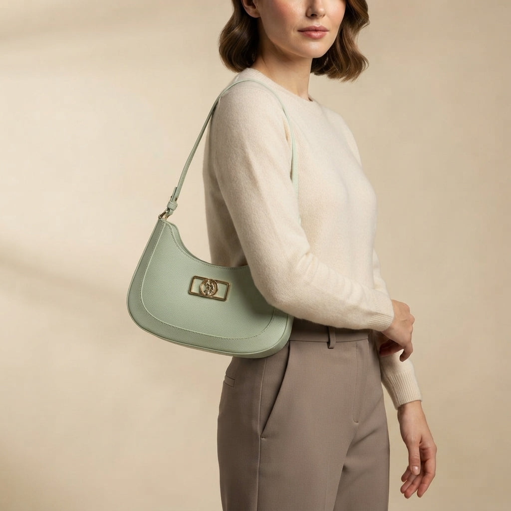 US Polo Assn Sage Green Shoulder Bag, Mint Crescent Hobo, Preppy Chic, Gift