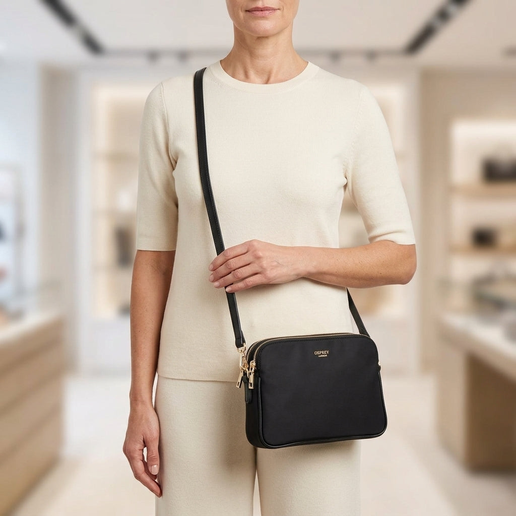 Osprey London Black Nomad Crossbody Bag, Minimalist Everyday Purse, Gift for Her