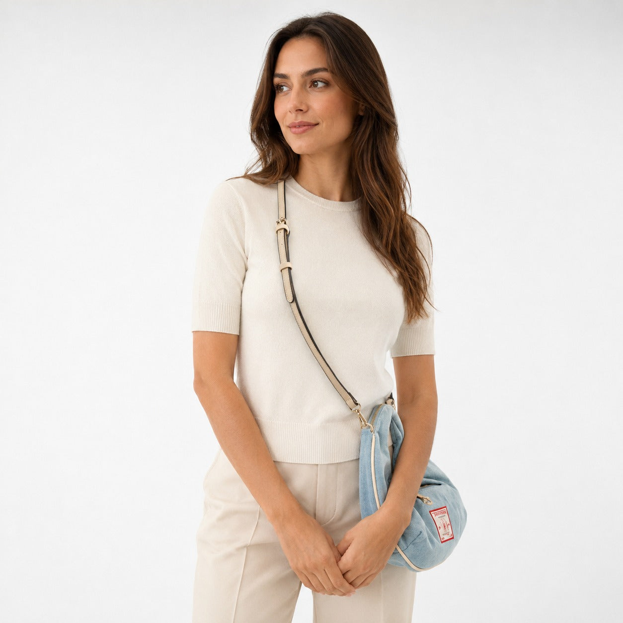 True Religion Light Blue Denim Hobo Bag, Knotted Handle, Aesthetic Handbag