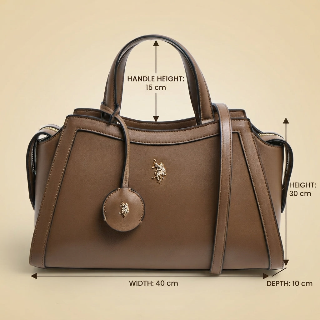 US Polo Assn Brown Tote Bag, Structured Shoulder Bag, Work Handbag, Chic