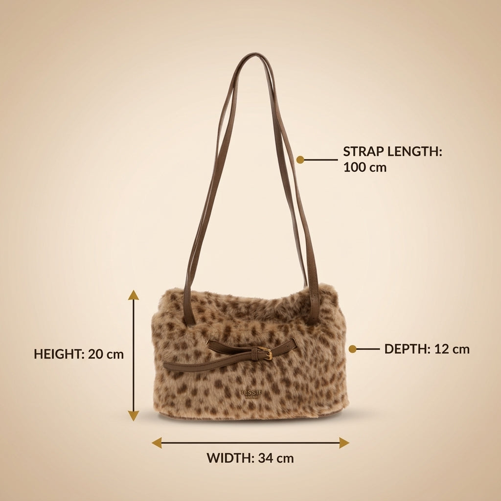Bessie London Faux Fur Animal Print Shoulder Bag, Brown Leopard Aesthetic