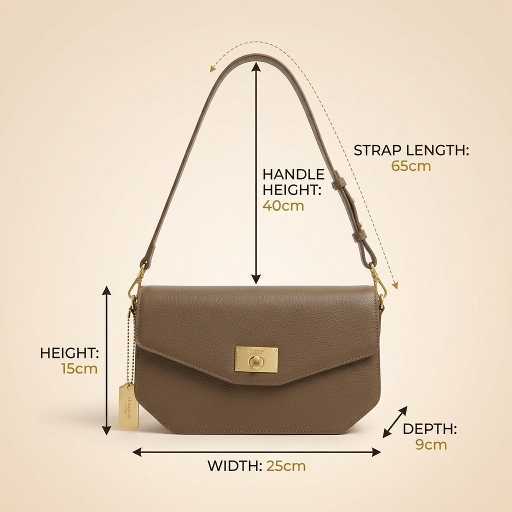 Moncrief Brown Taylor Shoulder Bag, Leather Look Lock Fastening Purse