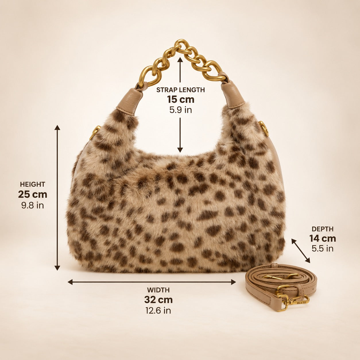 Bessie London Leopard Faux Fur Bag, Tan Brown Shoulder Bag, Chic Winter Purse