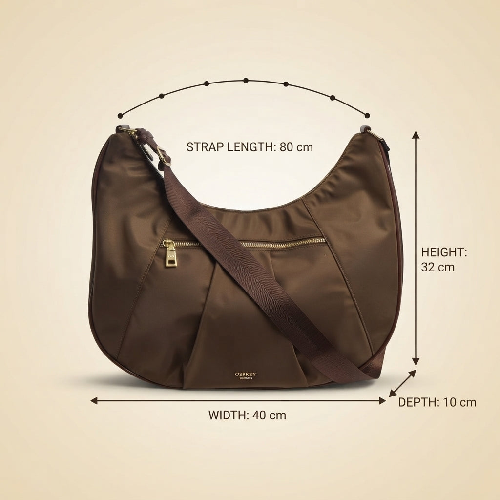 Osprey London Chocolate Shoulder Bag, Nomad Hobo Handbag, Gold Hardware