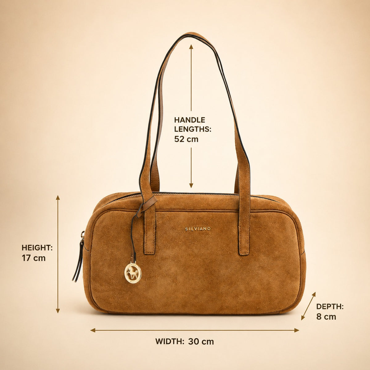 Silviano Tan Brown Suede Shoulder Bag, Gold Hardware, Everyday Tote, Gift for Her