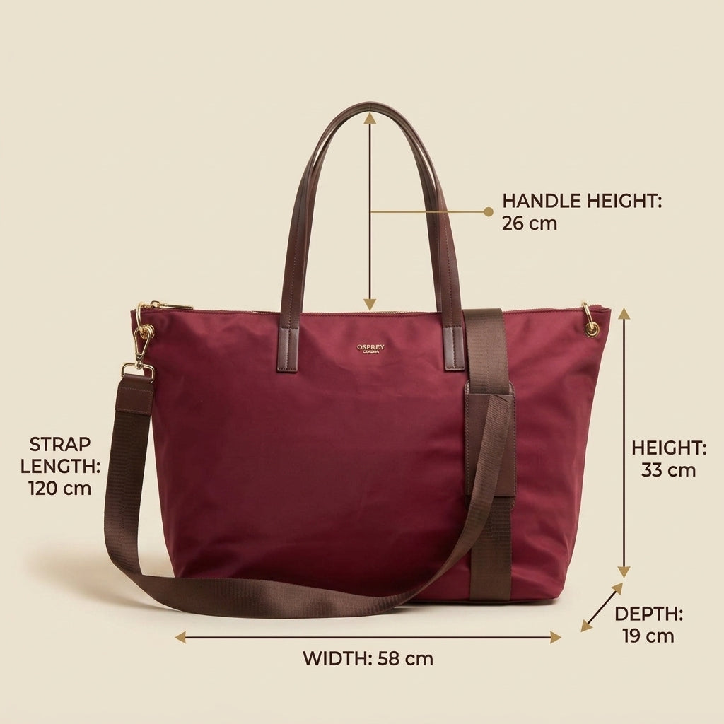 Osprey London Burgundy Weekender Bag, Nylon Travel Tote, Large Overnight Bag