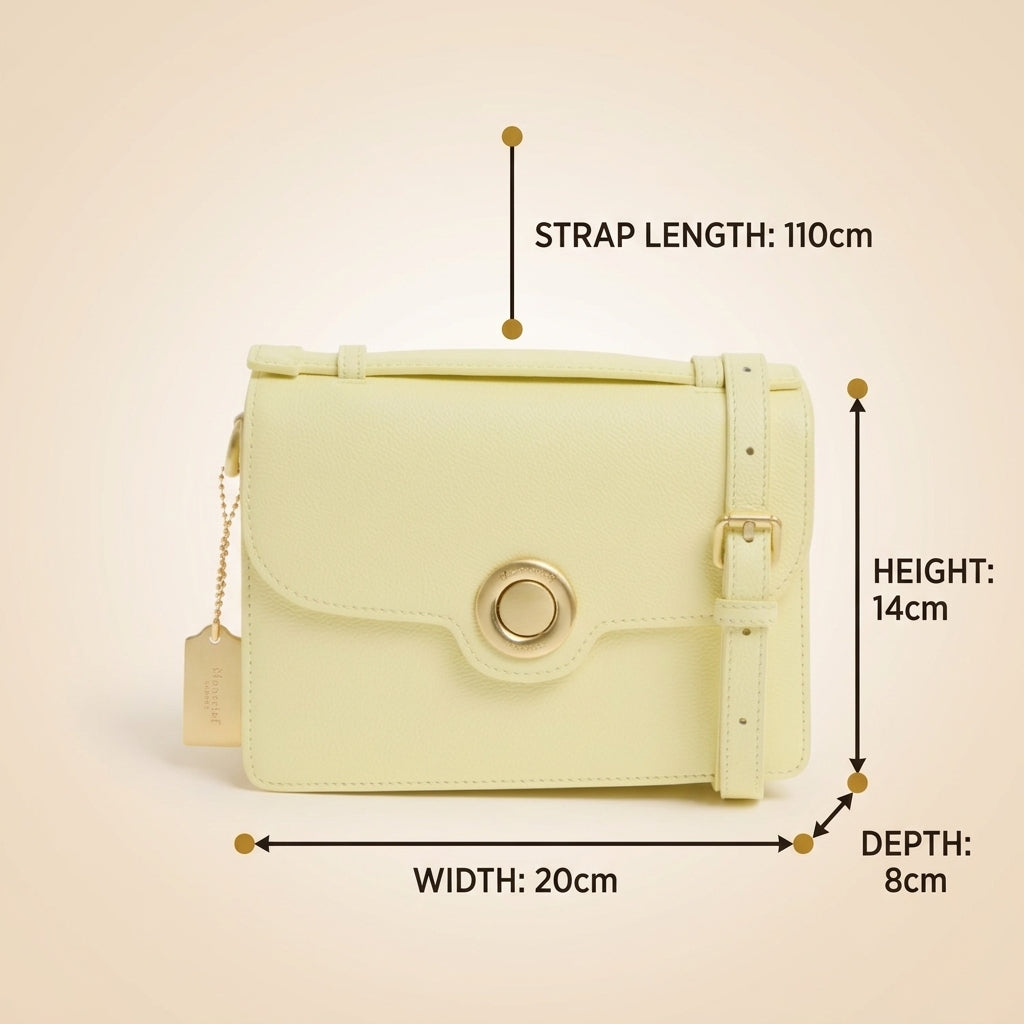 Moncrief Yellow Leather Crossbody Bag, Structured Flap Purse, Gold Hardware