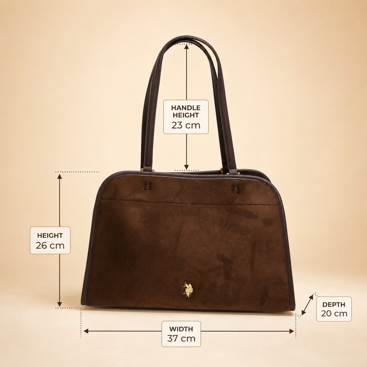 US Polo Assn Brown Tote Bag, Suede Texture, Shoulder Handbag, Everyday