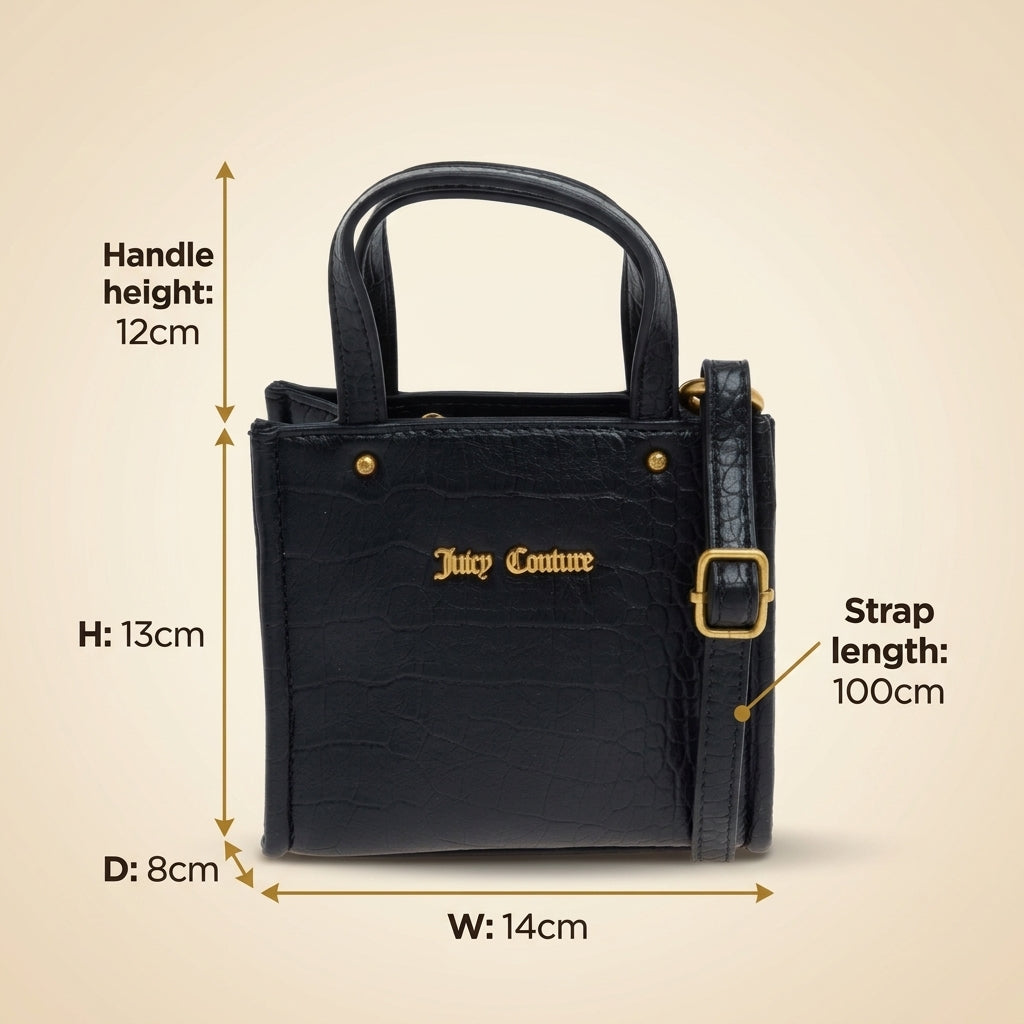 Juicy Couture Black Mini Tote Bag, Grace Collection, Top Handle, Crossbody