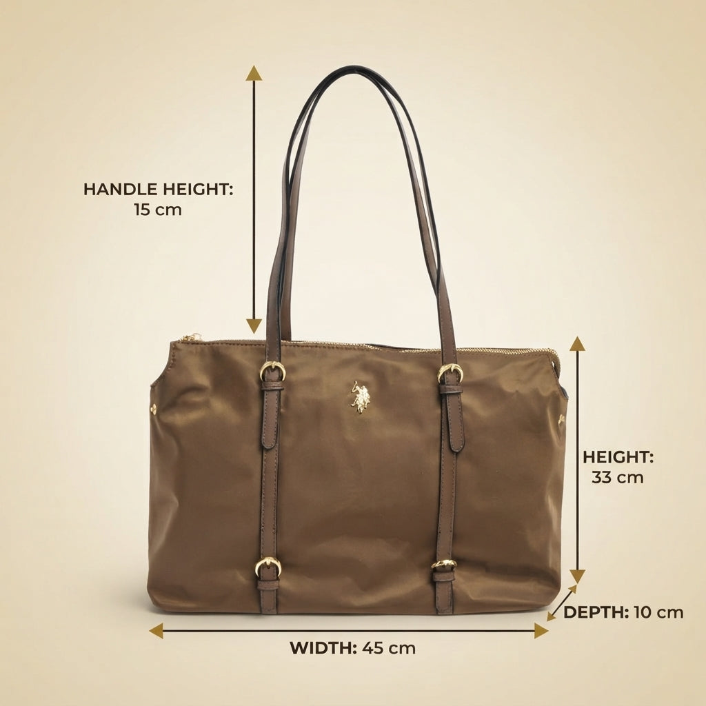 US Polo Assn Brown Tote Bag, Shoulder Bag, Work Bag, Everyday Handbag Gift