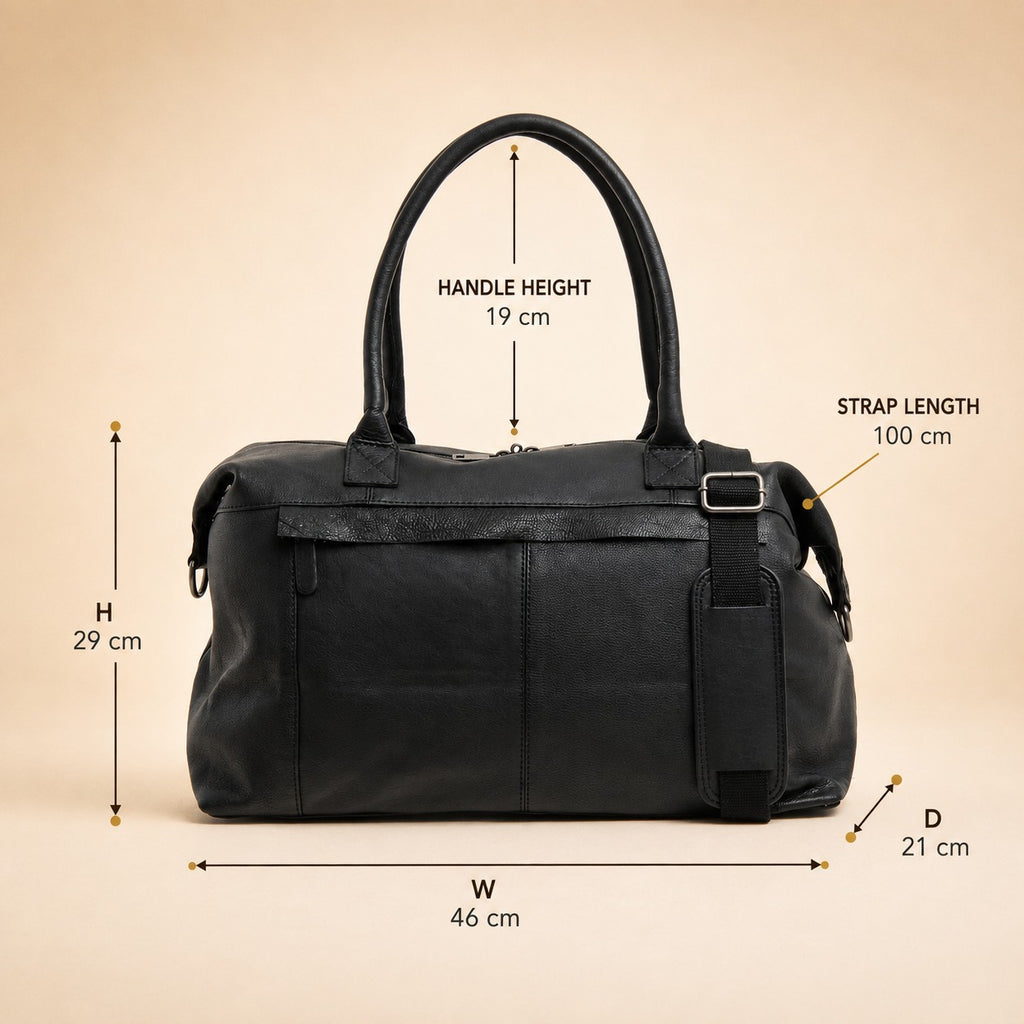 Leather Culture Black Duffle Bag, Leather Tote, Travel Weekender, Everyday