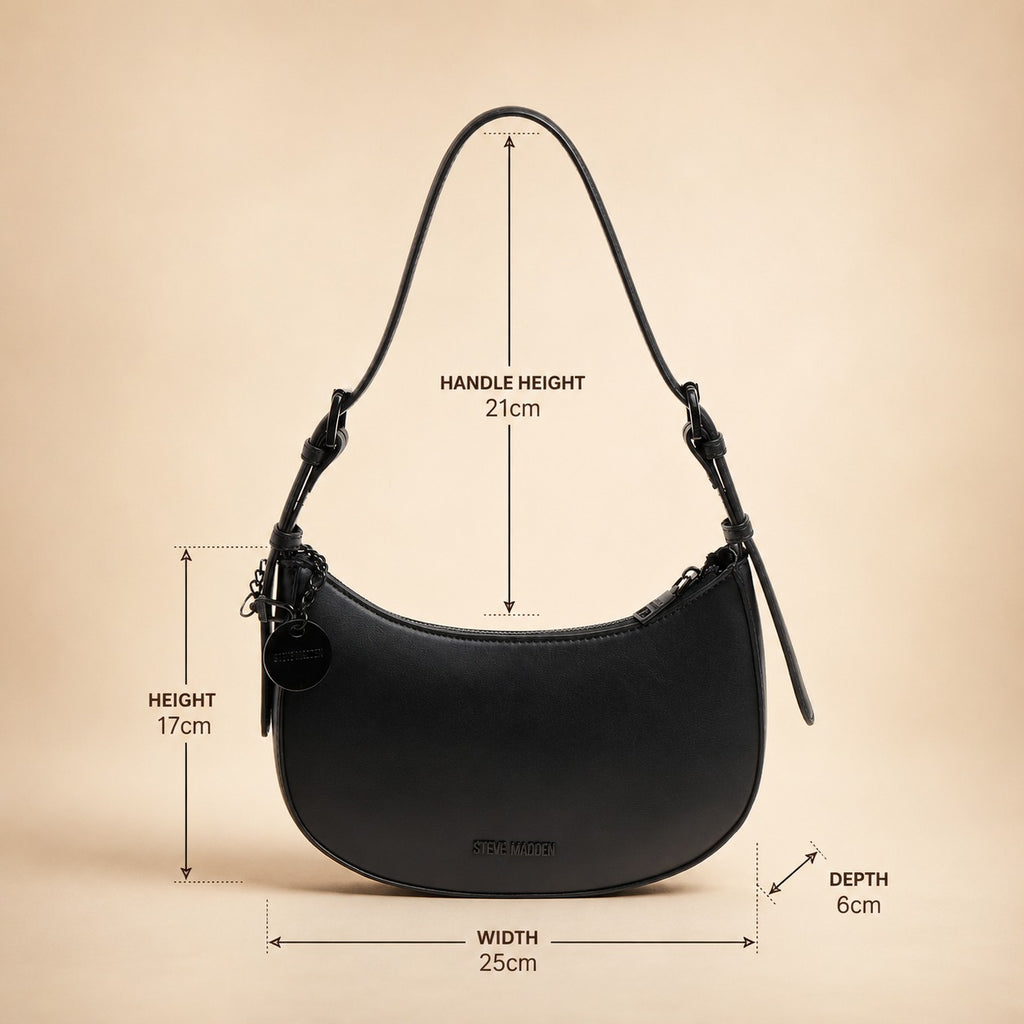 Steve Madden Black Shoulder Bag, Minimalist Everyday Purse, Chic Handbag