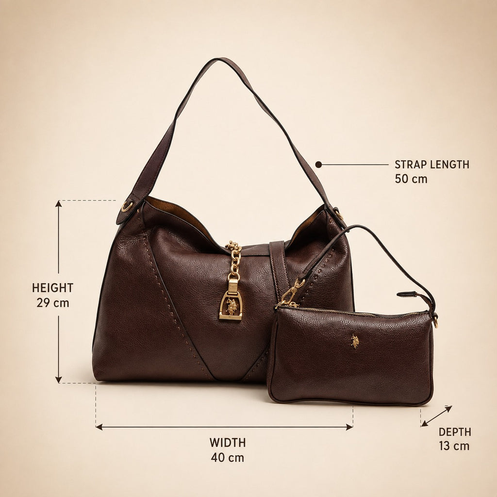 US Polo Assn Brown Hobo Bag, Dark Shoulder Purse with Pouch, Equestrian Aesthetic