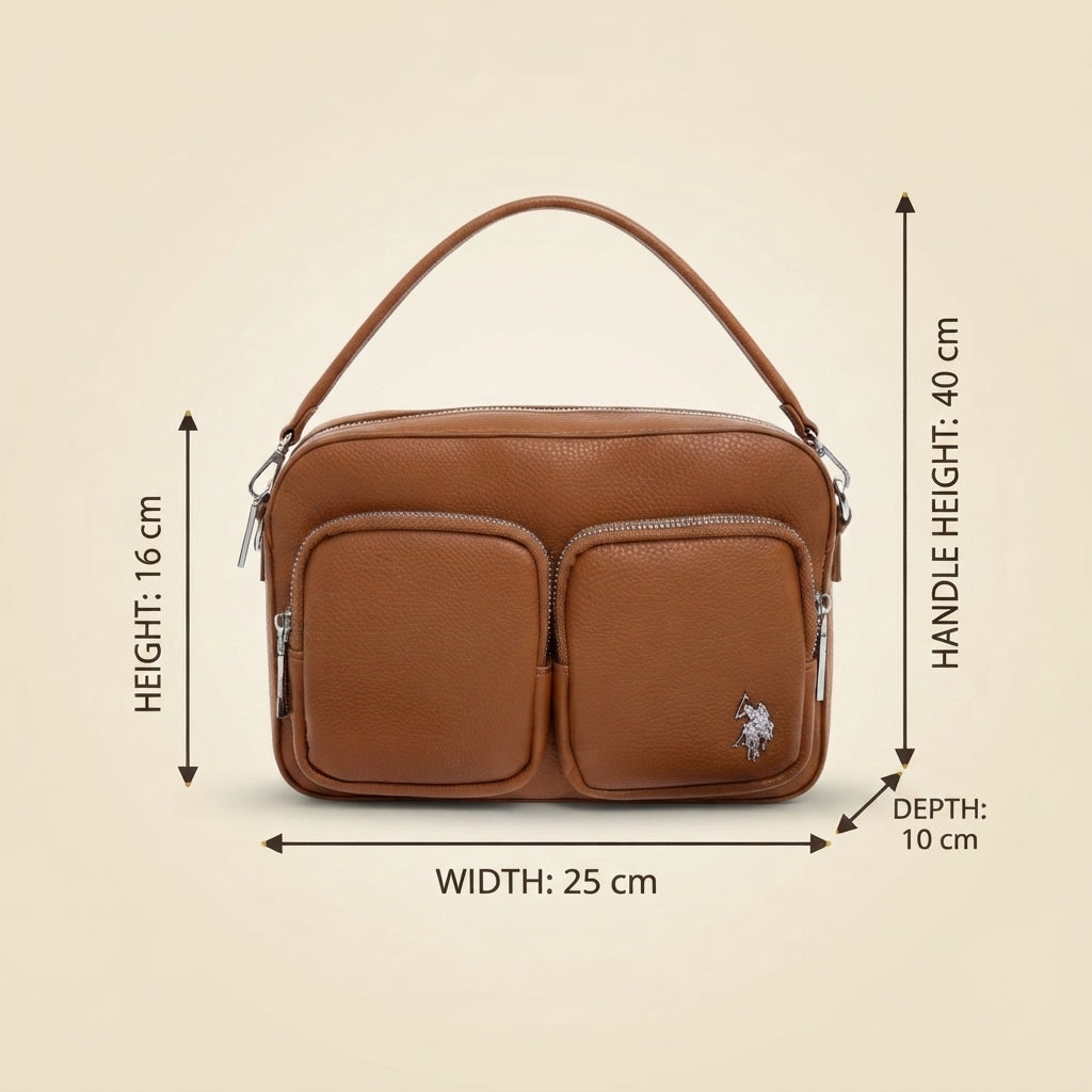US Polo Assn Brown Camera Bag, Pebbled Crossbody, Designer Everyday Handbag