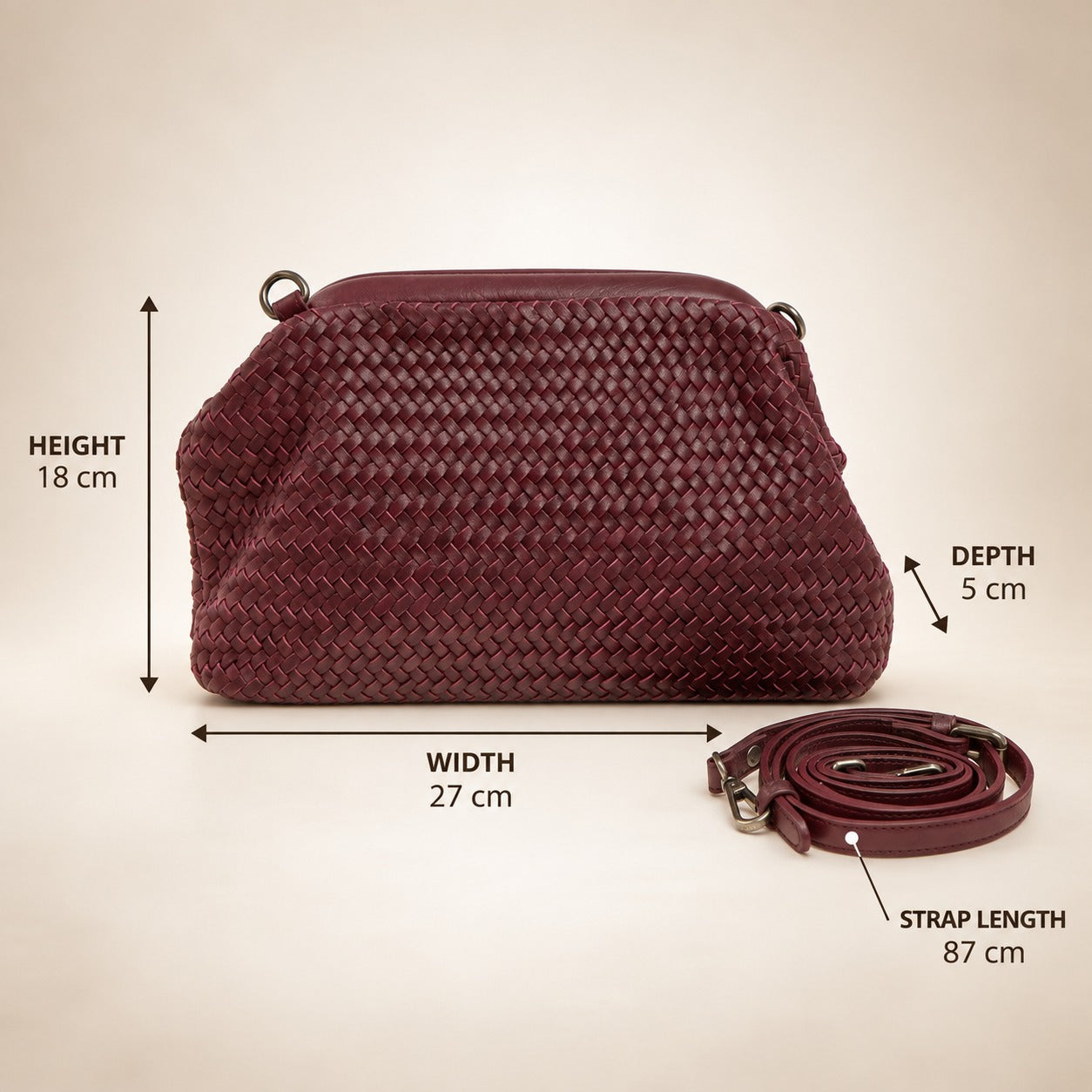 Rehard Burgundy Leather Crossbody Bag, Woven Clutch, Everyday Purse, Gift for Her