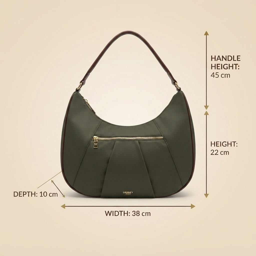 Osprey London Khaki Hobo Bag, Nylon Shoulder Handbag, Everyday Tote, Gift for Her