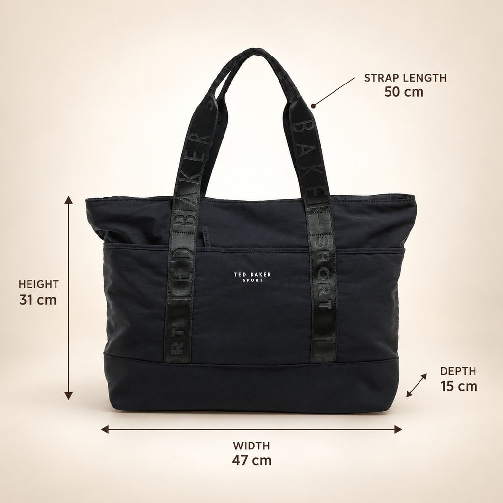 Ted Baker Black Shopper Bag, Large Gym Tote, Everyday Travel Work Bag
