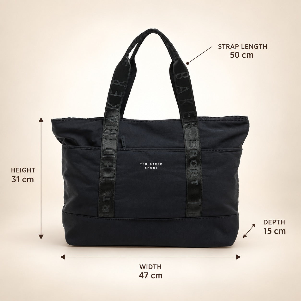 Ted Baker Black Shopper Bag, Large Gym Tote, Everyday Travel Work Bag