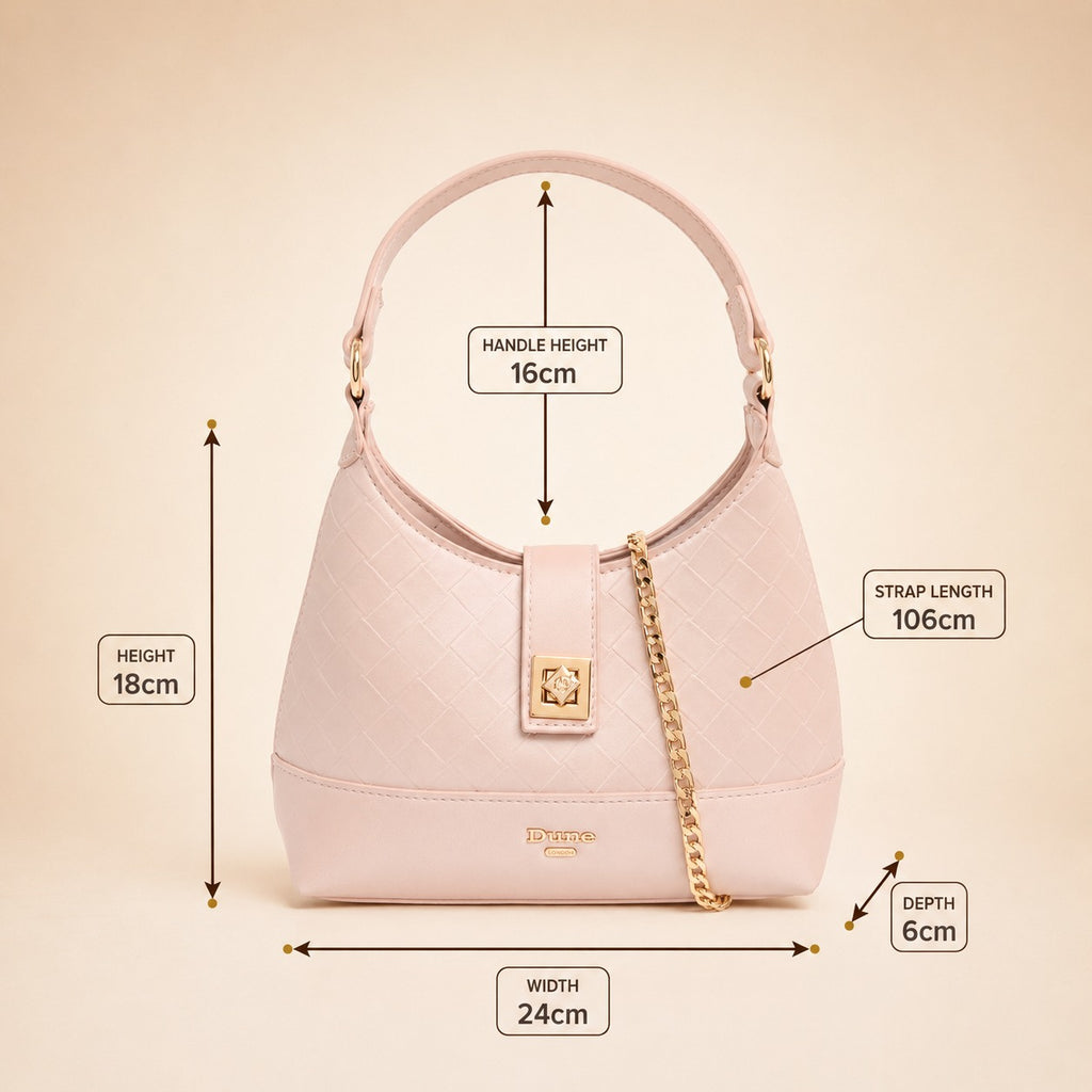 Dune London Pink Shoulder Bag, Diddydoey Woven Top Handle Bag, Gold Chain