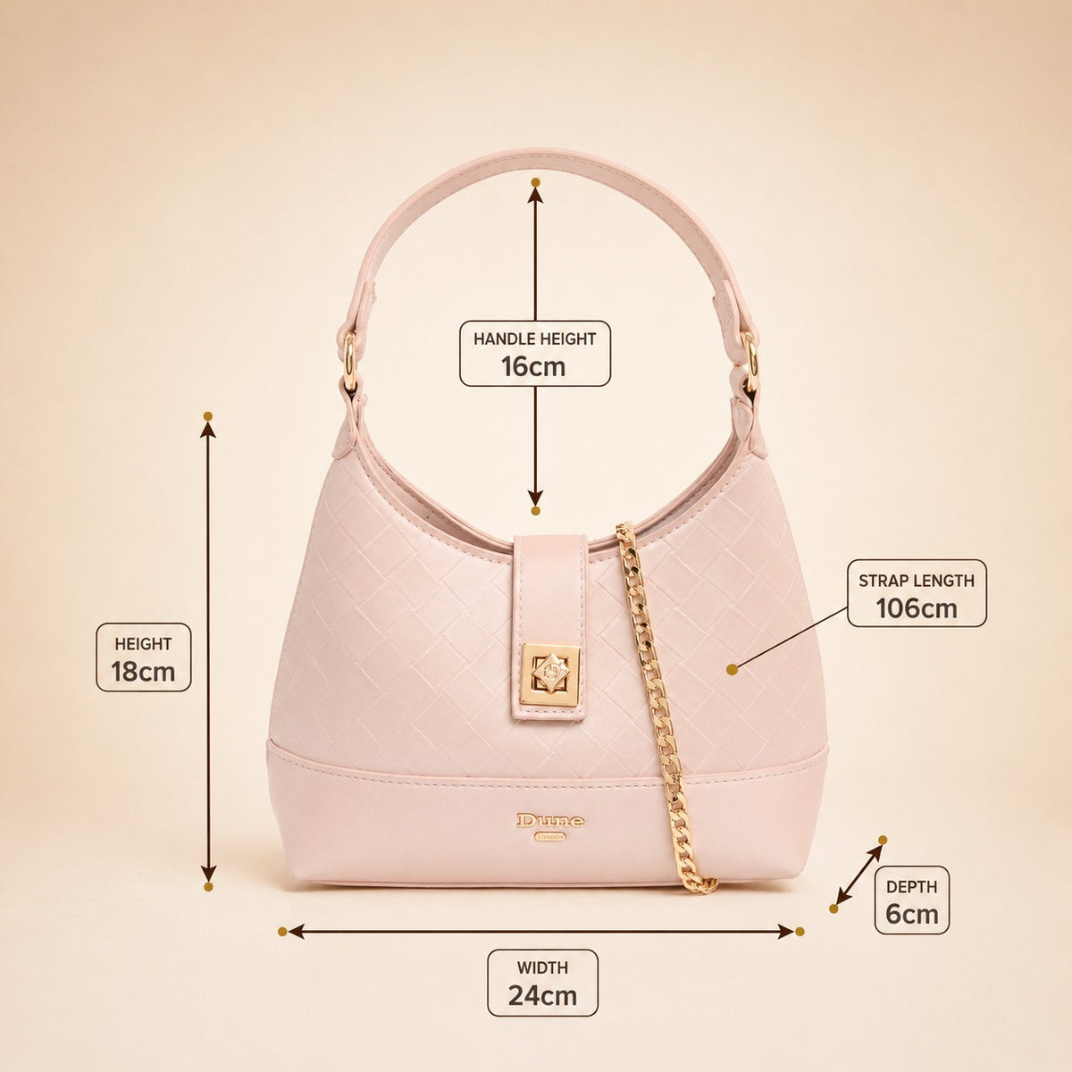 Dune London Pink Shoulder Bag, Diddydoey Woven Top Handle Bag, Gold Chain