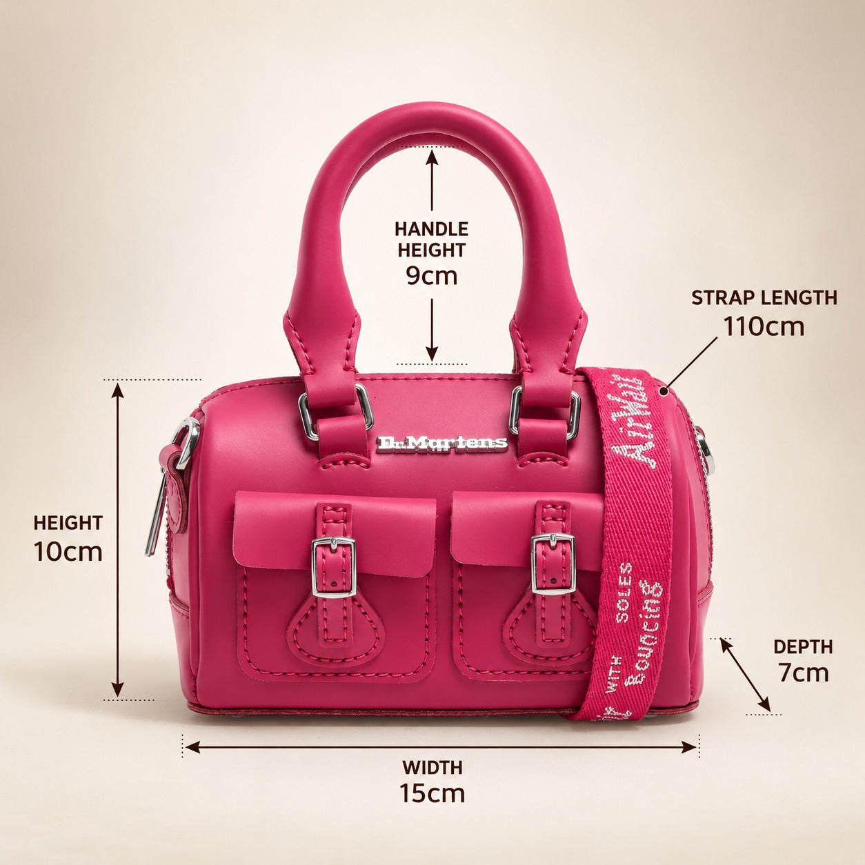 Dr Martens Fuchsia Pink Mini Cross Body Bag, Top Handle Satchel, Cute Purse