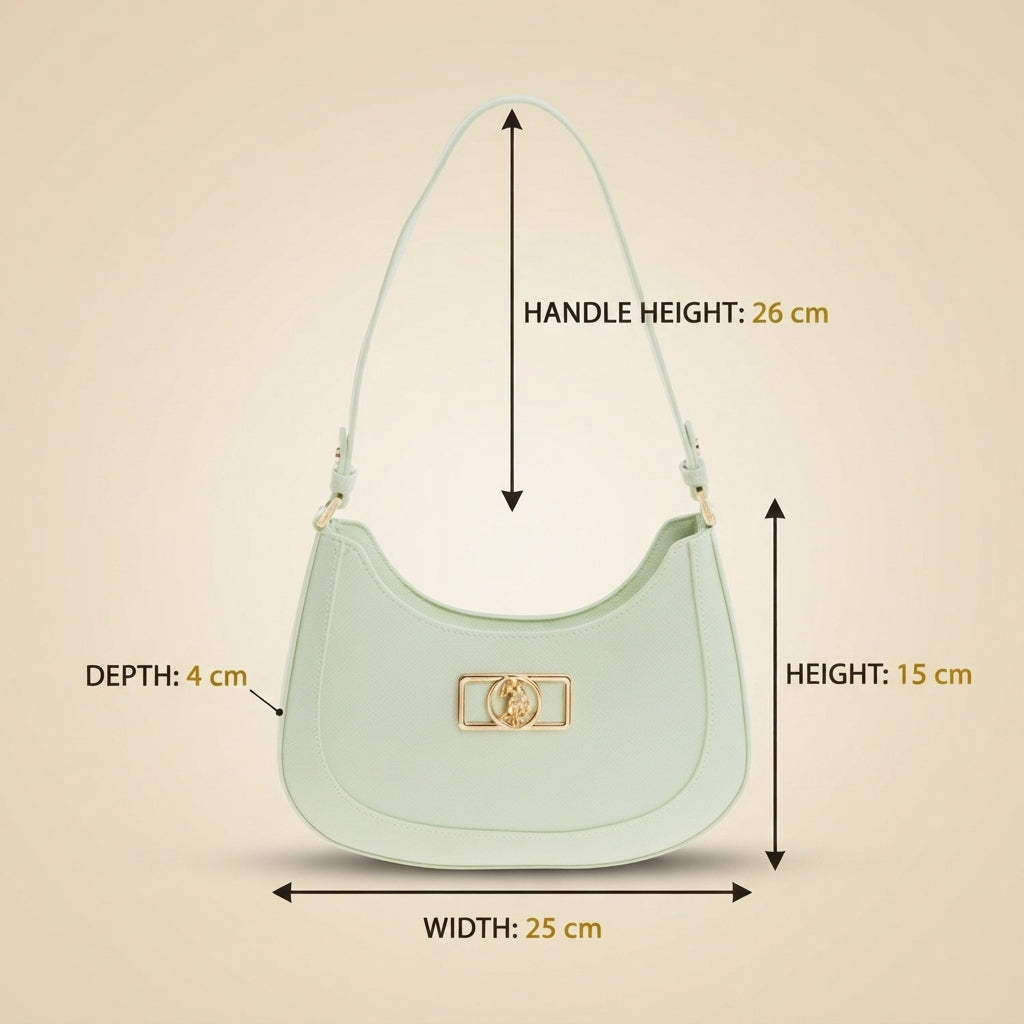 US Polo Assn Sage Green Shoulder Bag, Mint Crescent Hobo, Preppy Chic, Gift