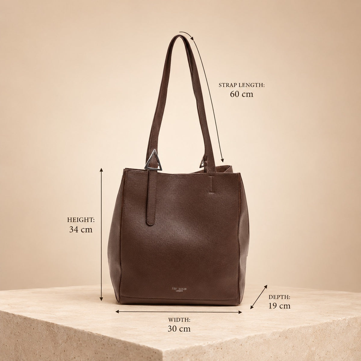 Ted Baker Brown Olivia Tote Bag, Pebbled Leather Shoulder Bag, Everyday Work Bag