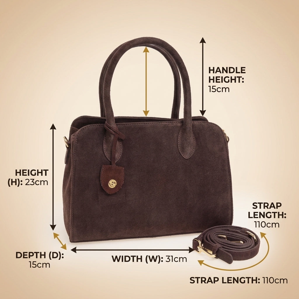 Silver Street London Brown Suede Bag, Grab Bag, Top Handle Purse, Gift for Her