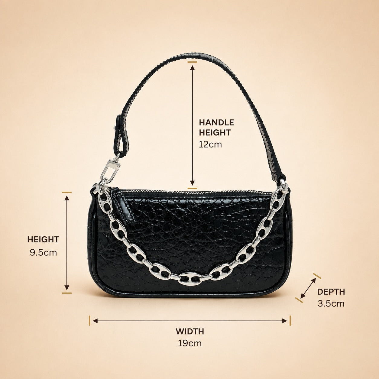 By Far Black Patent Croc Bag, Minimalist Shoulder Bag, Evening Bag, Gift for Her