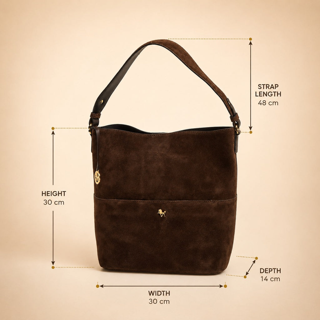 Silviano Brown Suede Shoulder Bag, Equestrian Hobo, Gold Hardware, Everyday Gift