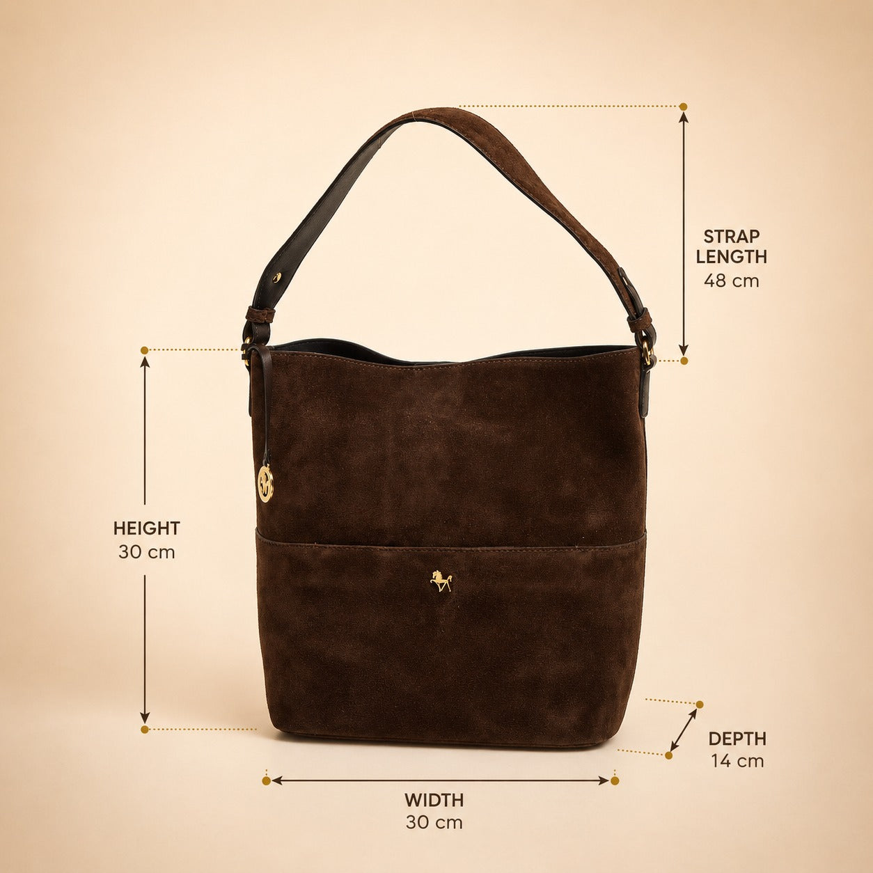 Silviano Brown Suede Shoulder Bag, Equestrian Hobo, Gold Hardware, Everyday Gift