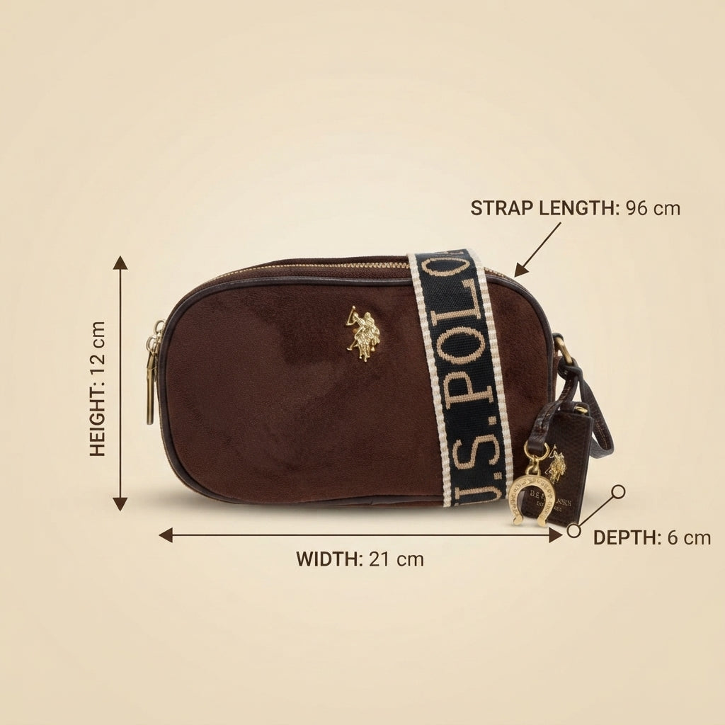 US Polo Assn Brown Crossbody Bag, Equestrian Style, Gold Hardware