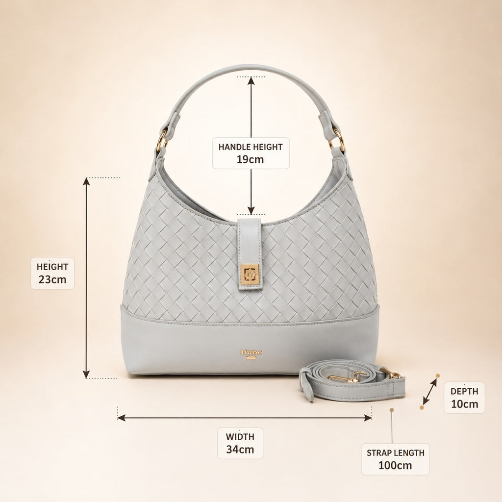 Dune London Grey Shoulder Bag, Woven Quilted Design, Gold Hardware, Everyday