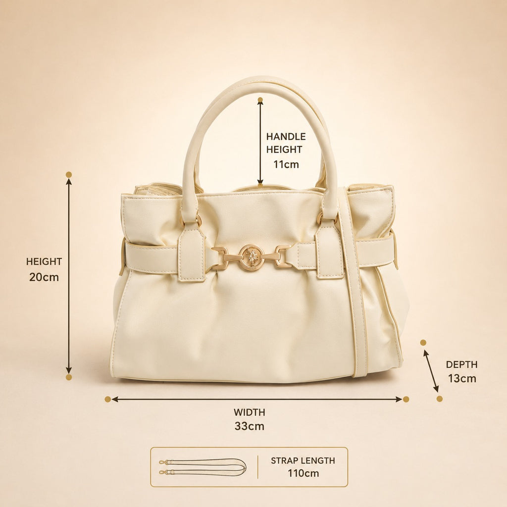 US Polo Assn Cream Satchel Bag, Jane Style, Top Handle & Shoulder