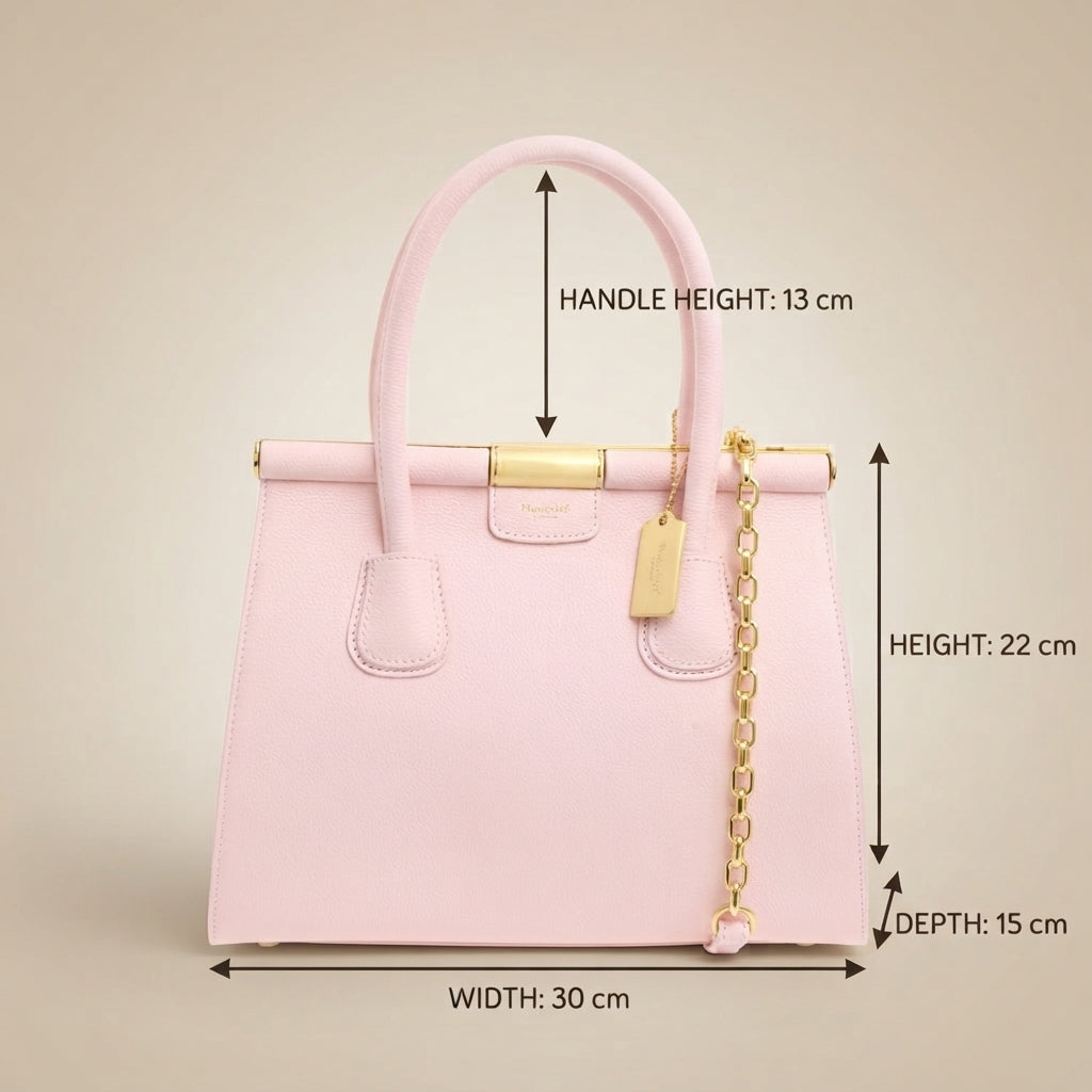 Moncrief Pink Structured Tote Bag, Pastel Aesthetic, Gold Hardware, Gift For Her