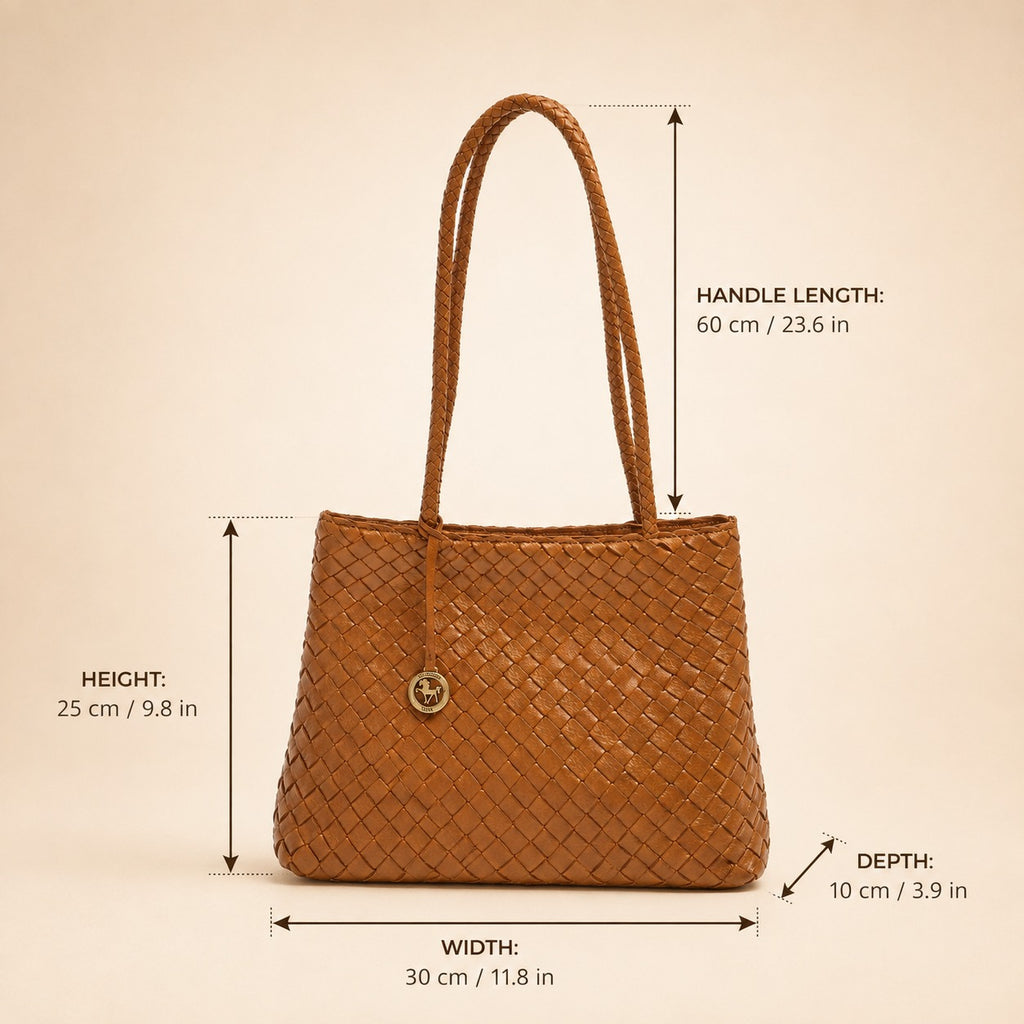 Silviano Brown Woven Shoulder Bag, Leather Intrecciato Tote, Everyday Handbag